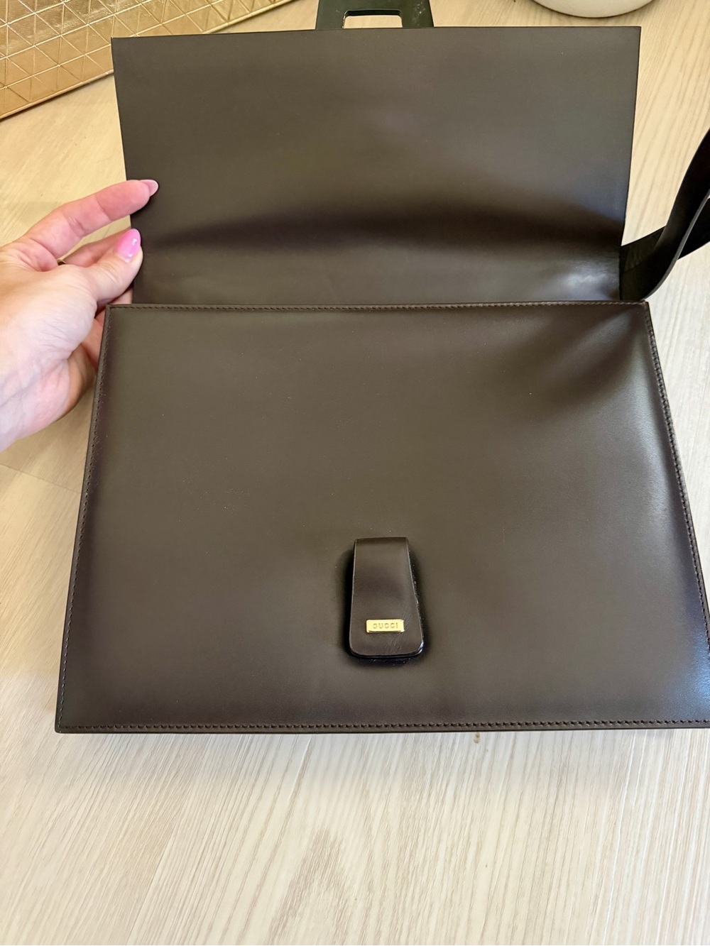 Vintage Gucci by Tom Ford Shoulder Bag Brown Leather Iconic Resin Buckle - Rare! - Picture 7 of 16